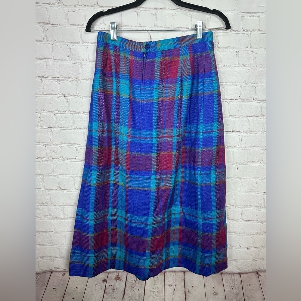 Vtg John Meyer made‎ in USA lined plaid pleated wool midi skirt, sz 12, NWT - Picture 5 of 7